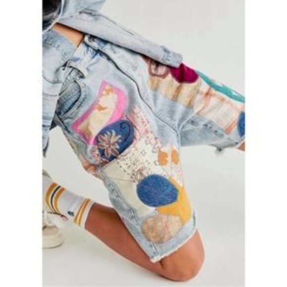 NWT Free People patchwork denim harem shorts 30 - Picture 4 of 4